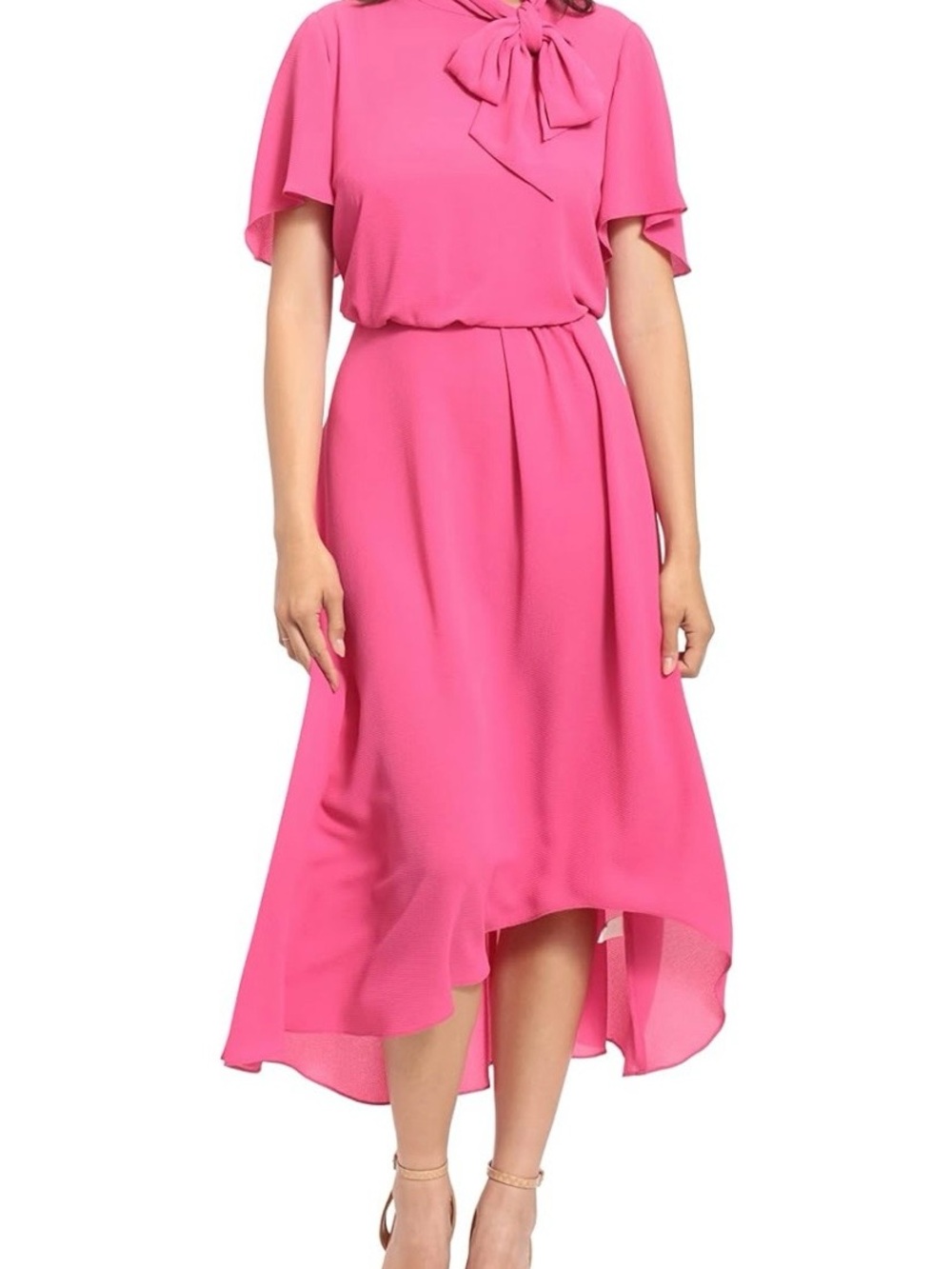London Times Women's London Times Women's Dresses Tie Neck Flutter Sleeve Tie Ne